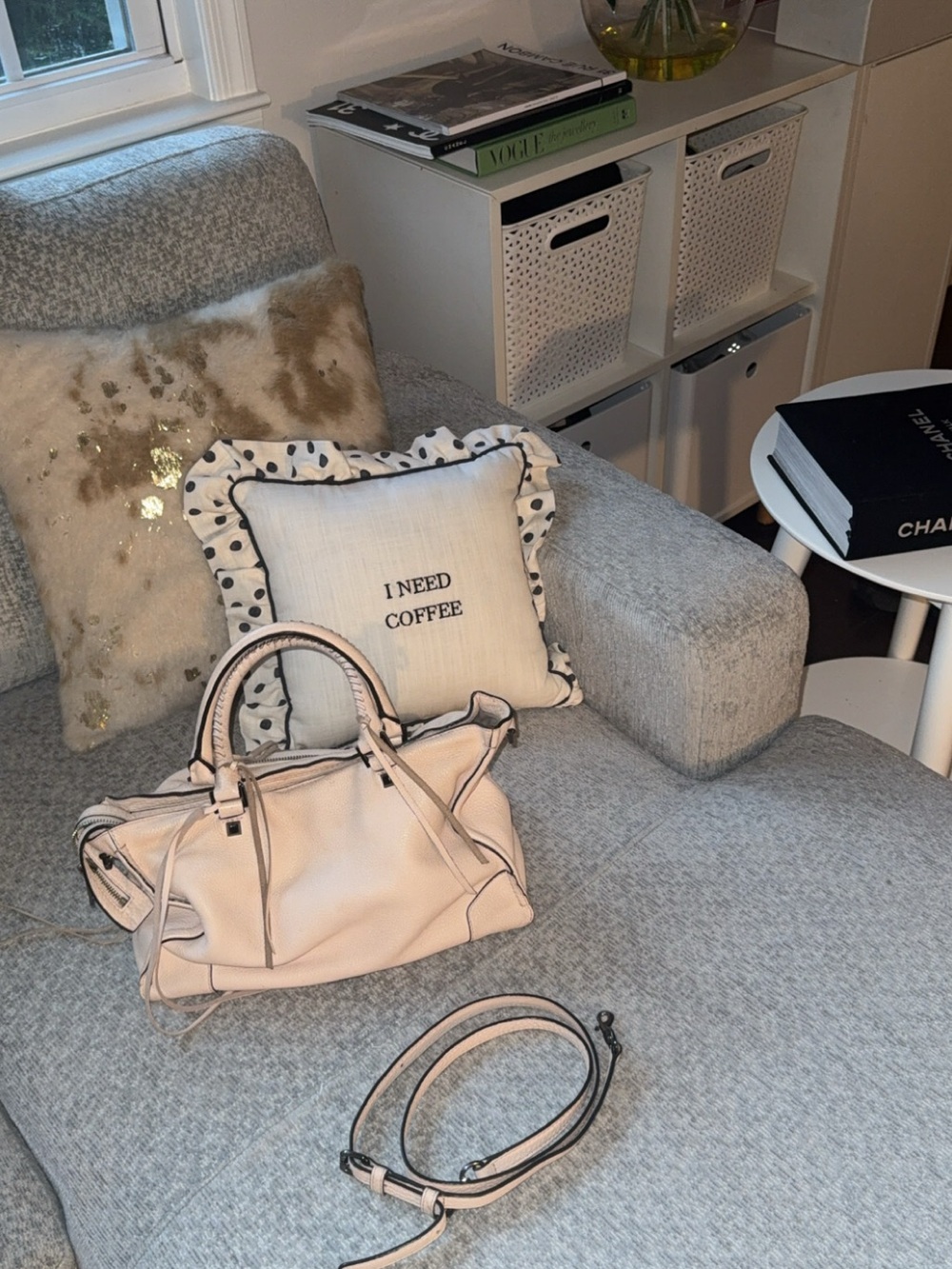 Rebecca Minkoff Pebbled Leather Satchel/Crossbody – Cream/Blush